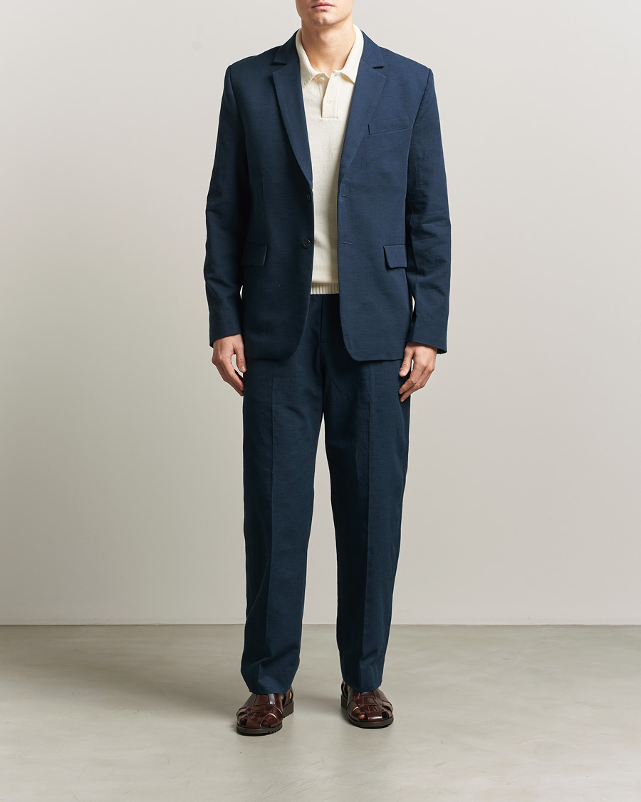 Mies | Housut | Palmes | Pleated Cotton Trousers Navy