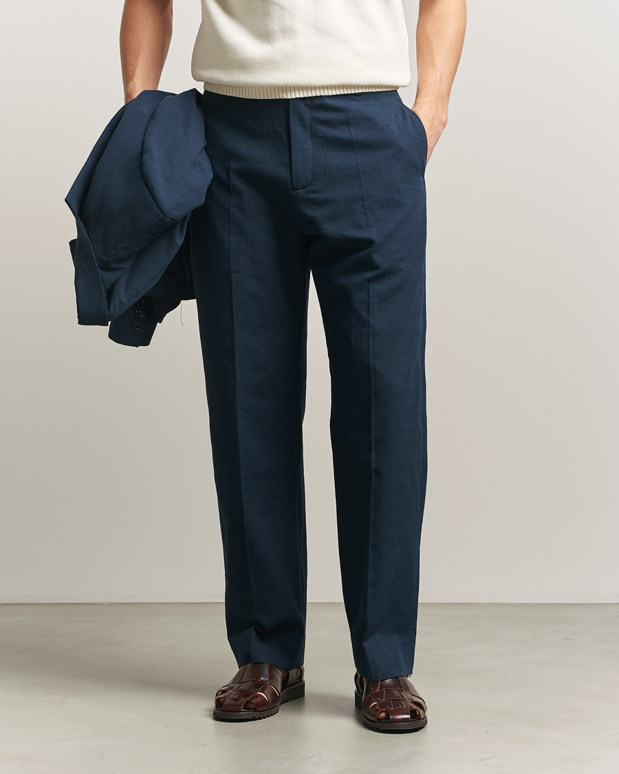 Mies | Housut | Palmes | Pleated Cotton Trousers Navy