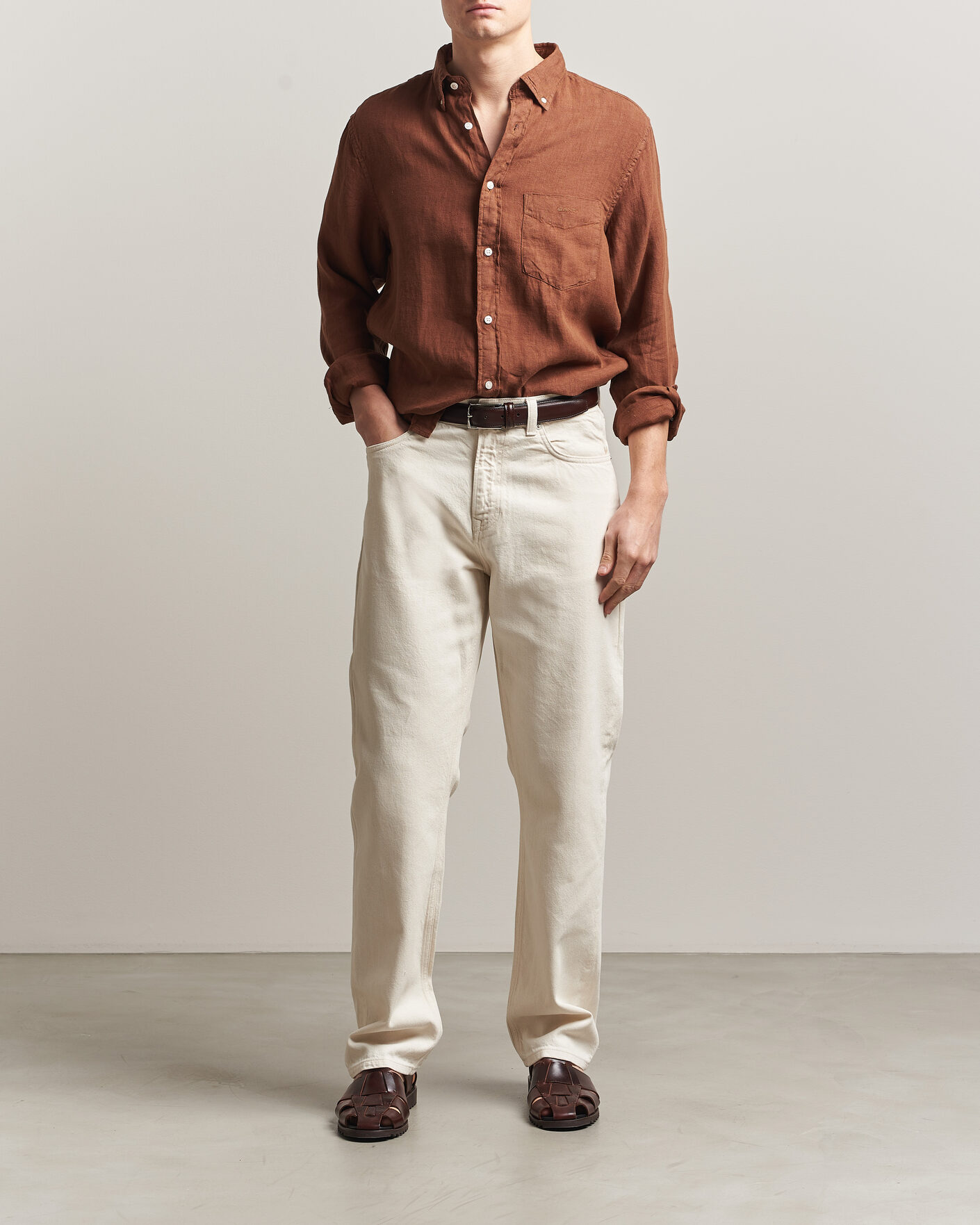 Mies | Kauluspaidat | Gant | Regular Fit Garment Dyed Linen Shirt Mahogany Brown