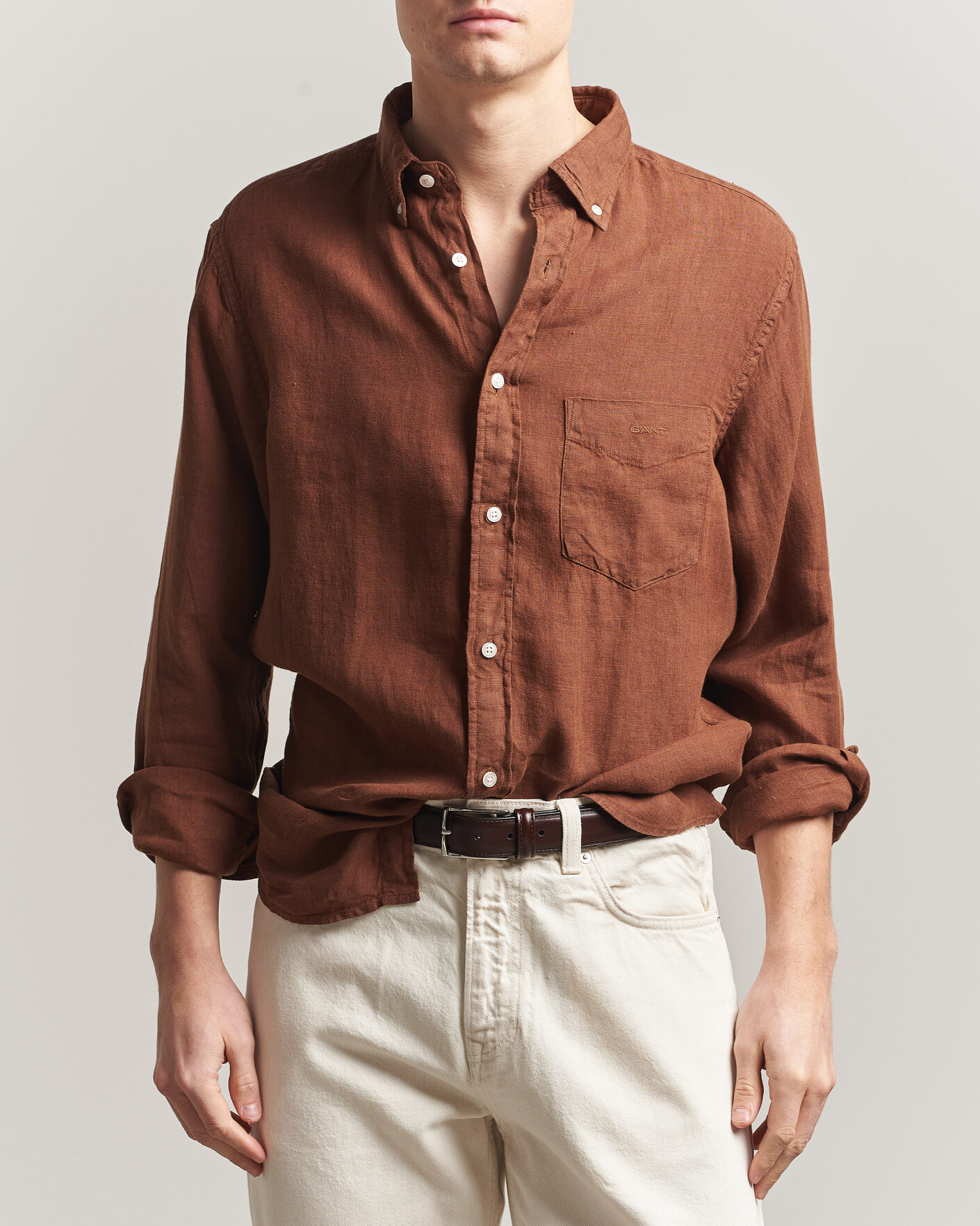 Mies | Kauluspaidat | Gant | Regular Fit Garment Dyed Linen Shirt Mahogany Brown