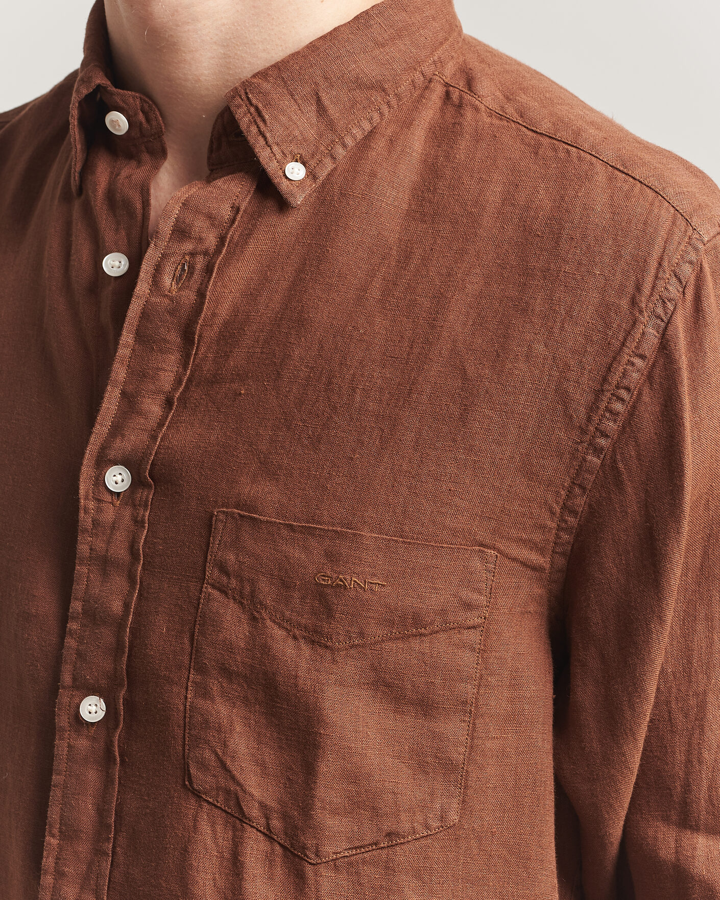 Mies | Kauluspaidat | Gant | Regular Fit Garment Dyed Linen Shirt Mahogany Brown