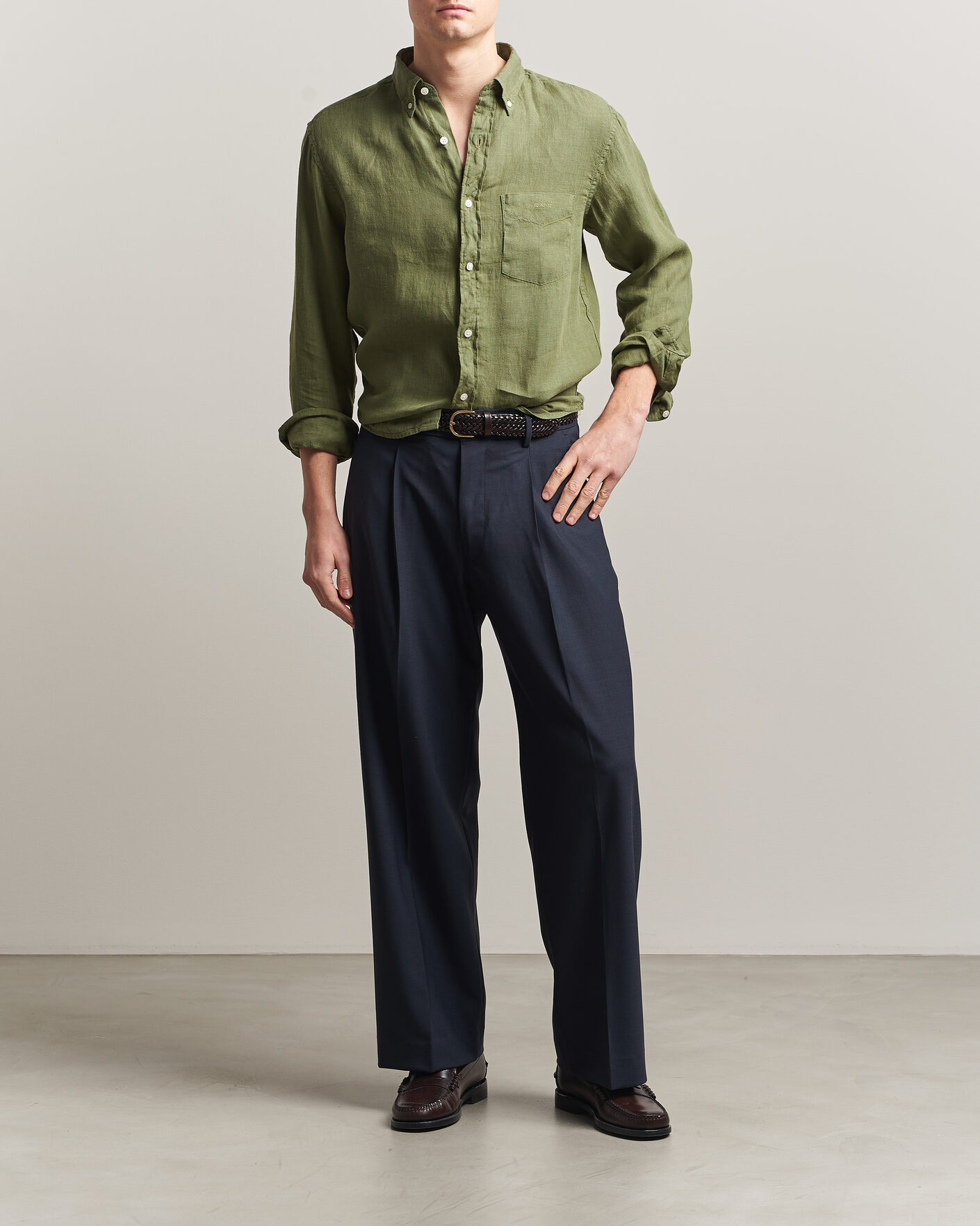 Mies | Kauluspaidat | Gant | Regular Fit Garment Dyed Linen Shirt Dry Herb Green