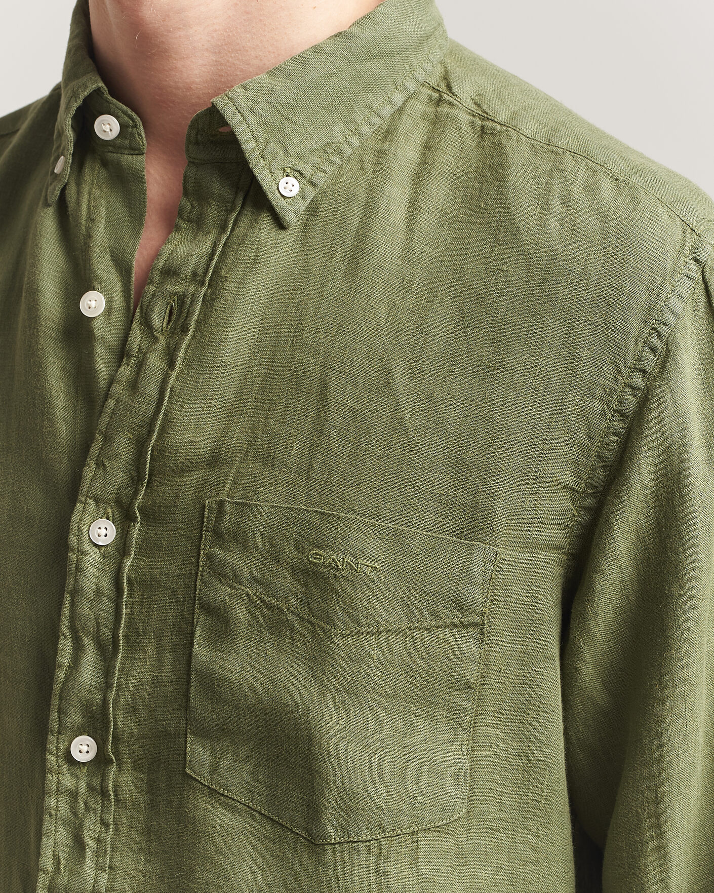 Mies | Kauluspaidat | Gant | Regular Fit Garment Dyed Linen Shirt Dry Herb Green