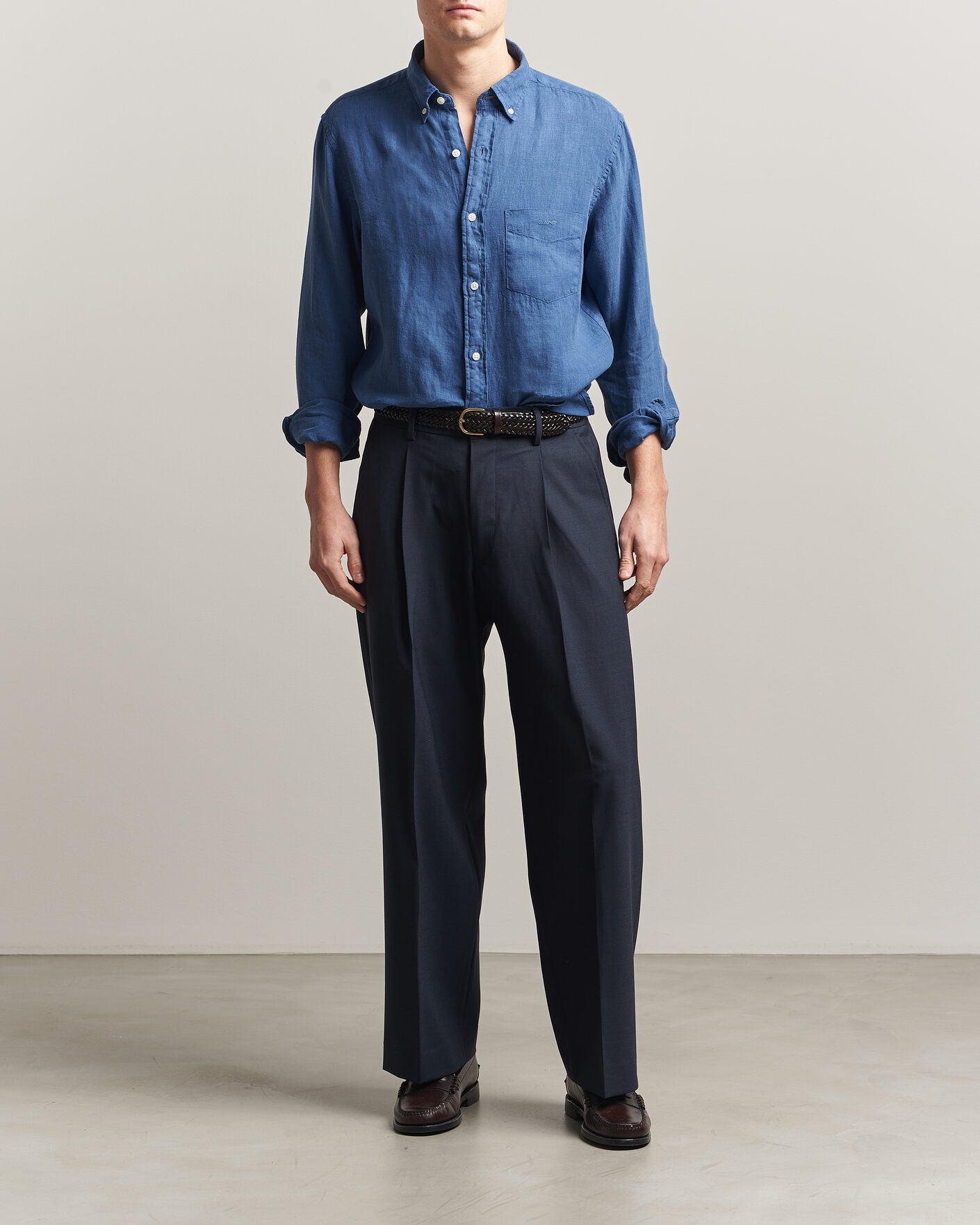 Mies | Kauluspaidat | Gant | Regular Fit Garment Dyed Linen Shirt Vintage Blue