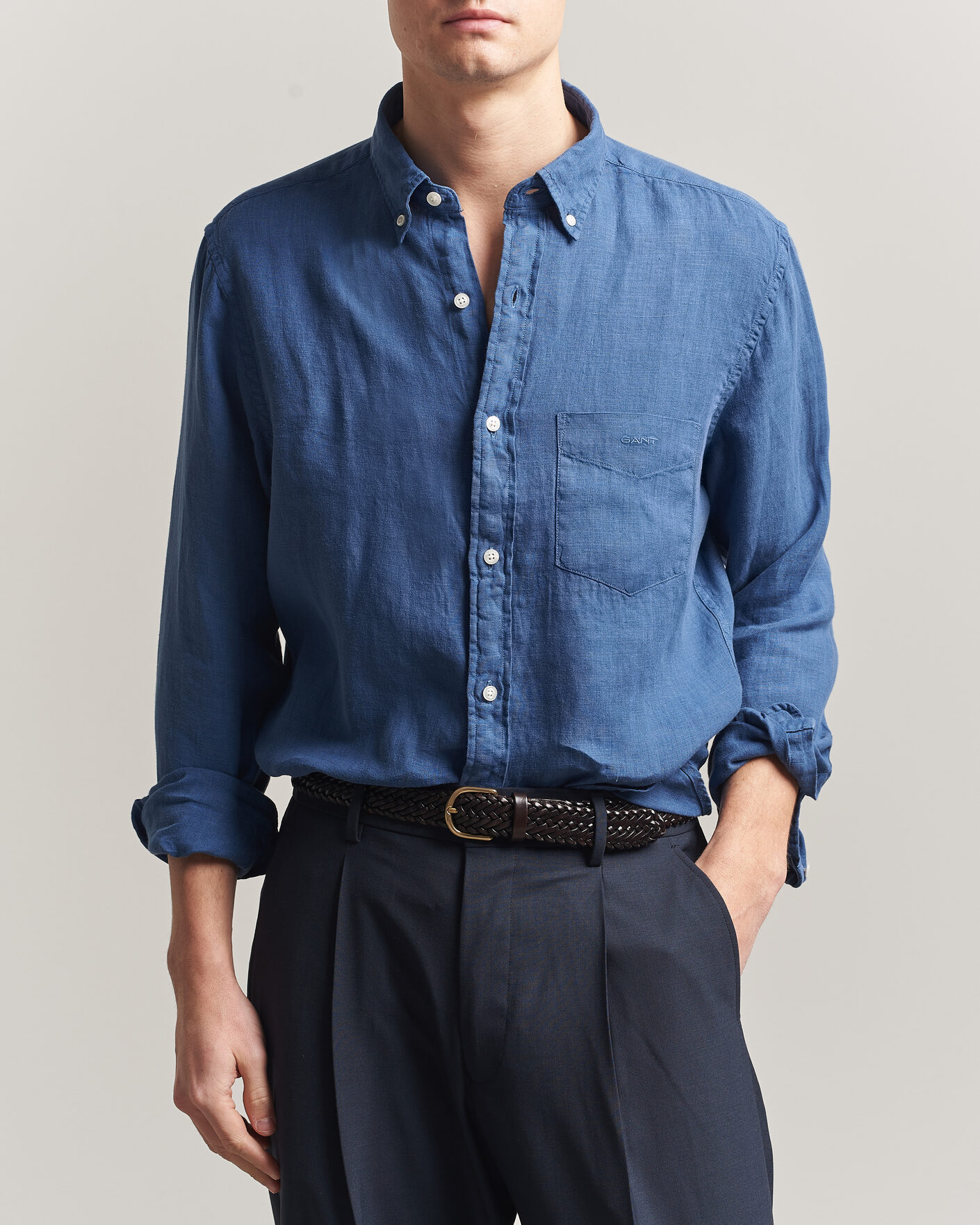 Mies | Kauluspaidat | Gant | Regular Fit Garment Dyed Linen Shirt Vintage Blue
