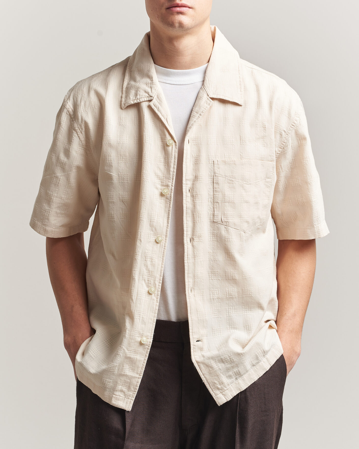 Mies | Kauluspaidat | Gant | Relaxed Fit Textured Checked Camp Shirt Creamed White