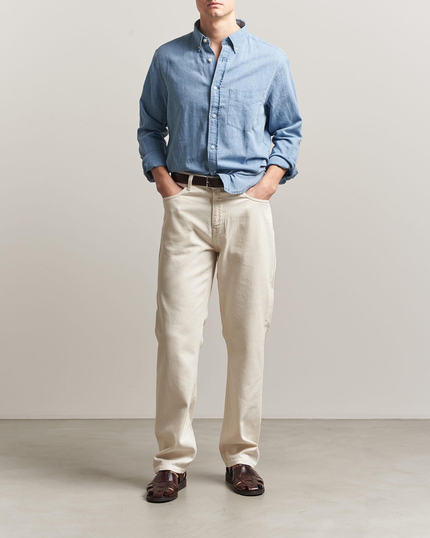 Mies | Kauluspaidat | Gant | Regular Fit Cotton Linen Indigo Shirt Semi Light Blue