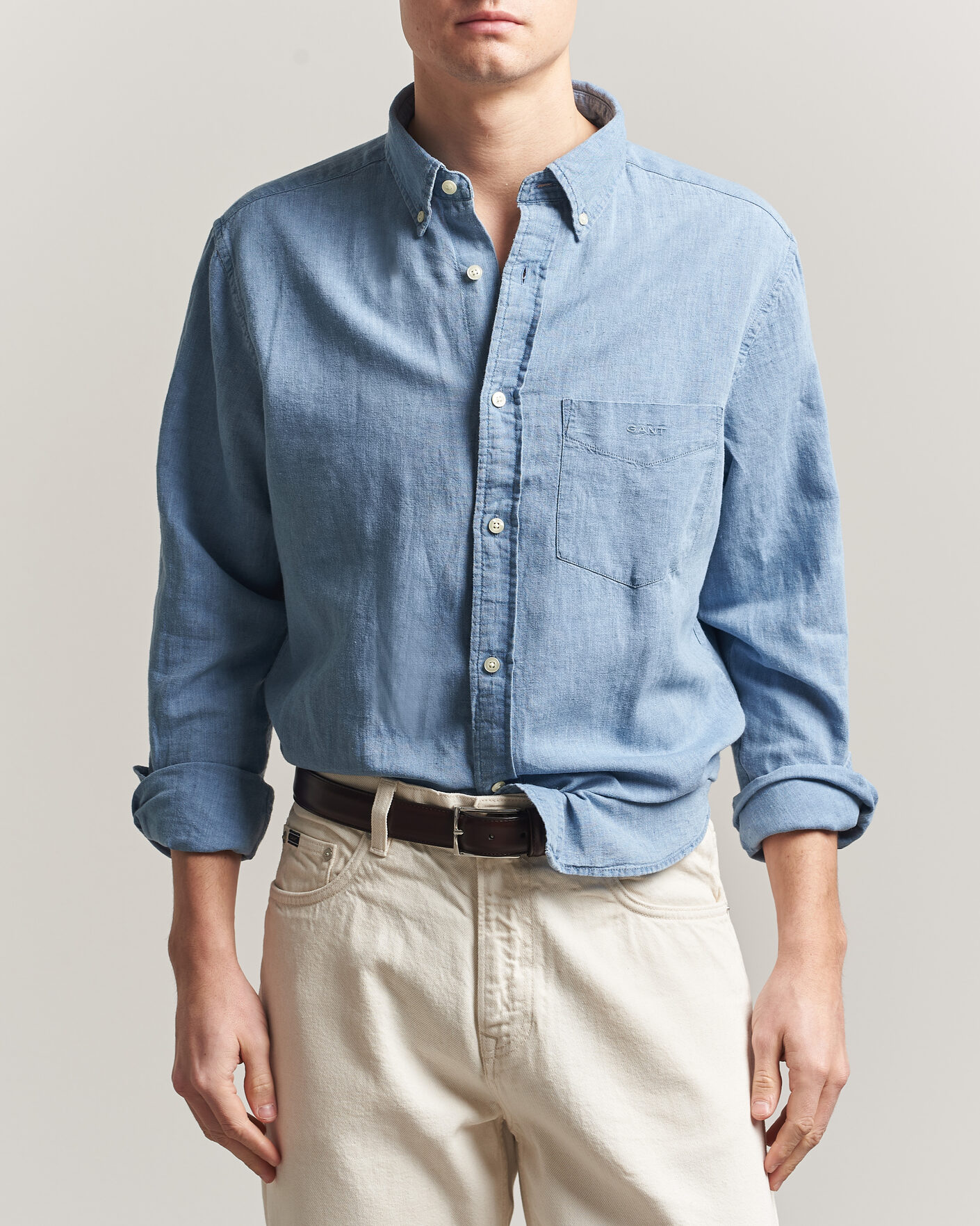 Mies | Kauluspaidat | Gant | Regular Fit Cotton Linen Indigo Shirt Semi Light Blue