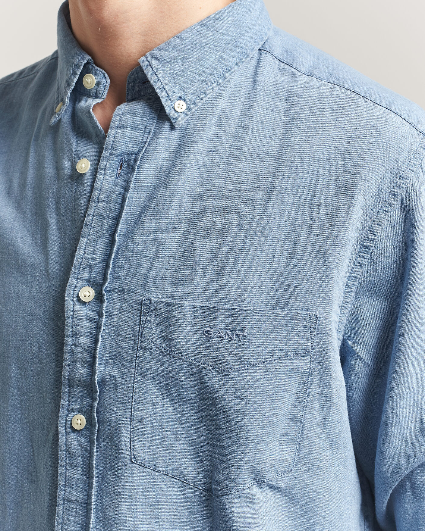 Mies | Kauluspaidat | Gant | Regular Fit Cotton Linen Indigo Shirt Semi Light Blue