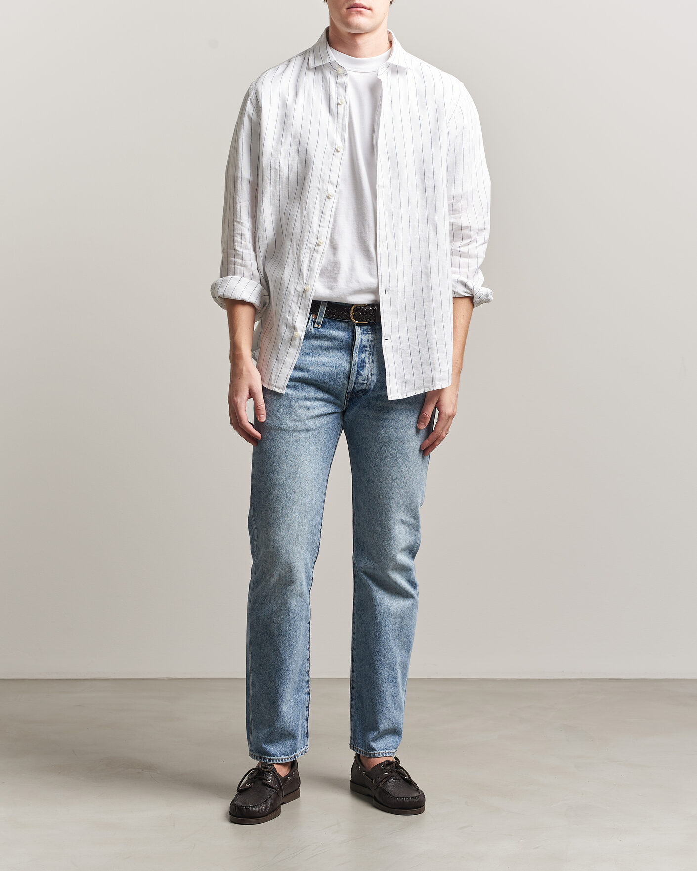 Mies | Kauluspaidat | Gant | Regular Fit Linen Striped Shirt White