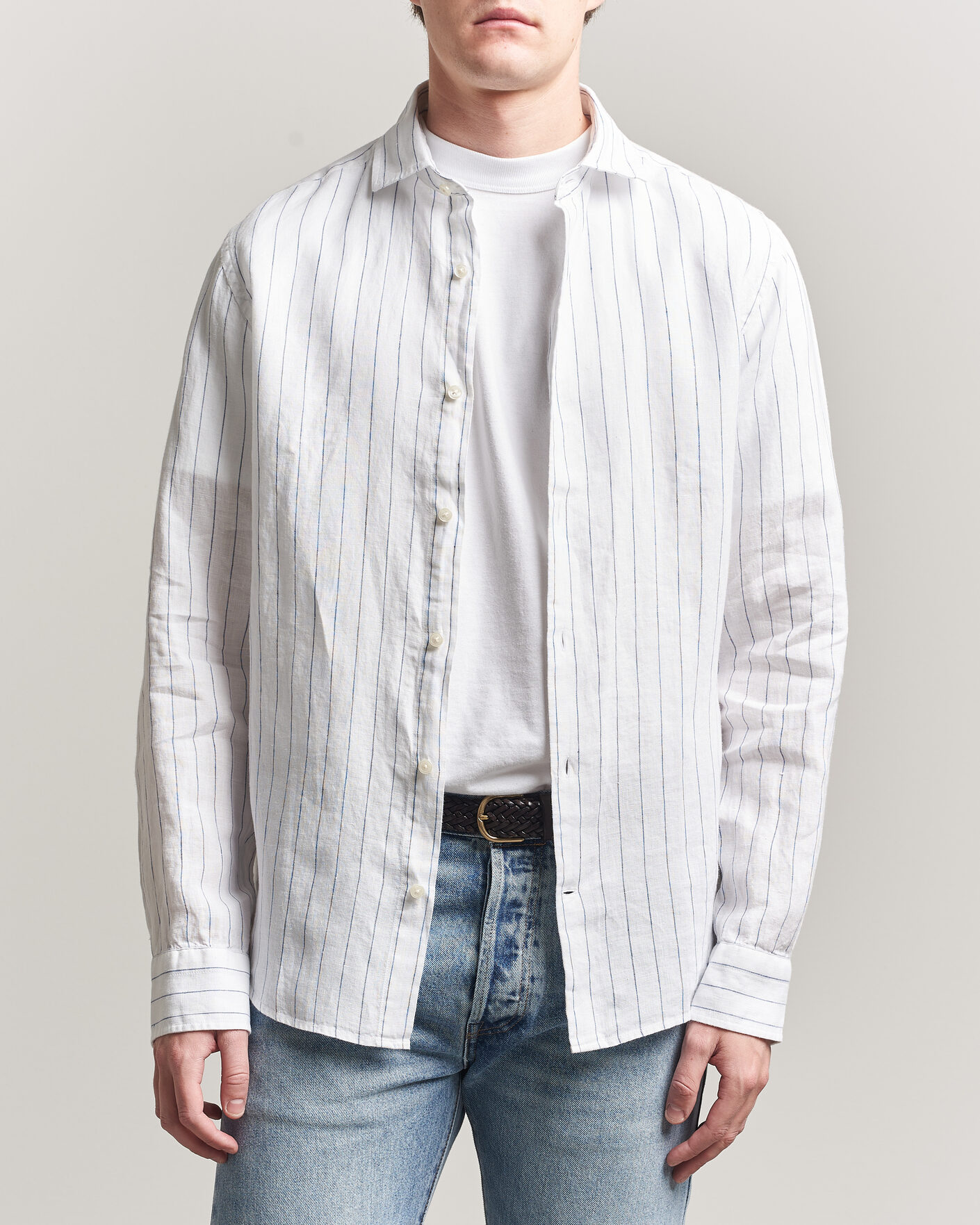 Mies | Kauluspaidat | Gant | Regular Fit Linen Striped Shirt White