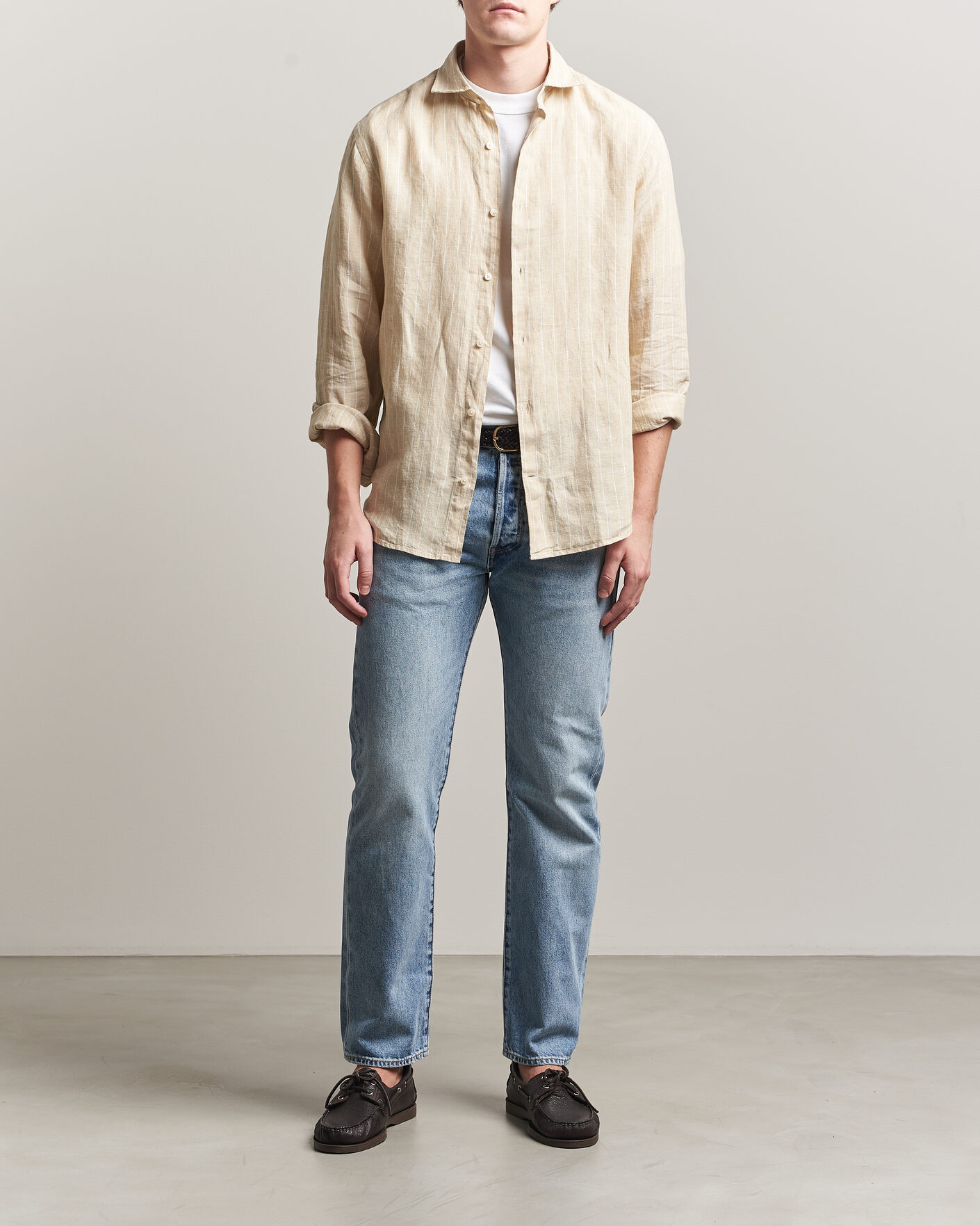 Mies | Kauluspaidat | GANT | Regular Fit Linen Striped Shirt Oat Beige