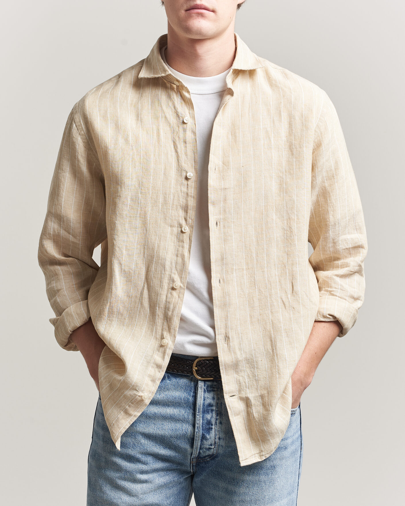 Mies | Kauluspaidat | GANT | Regular Fit Linen Striped Shirt Oat Beige