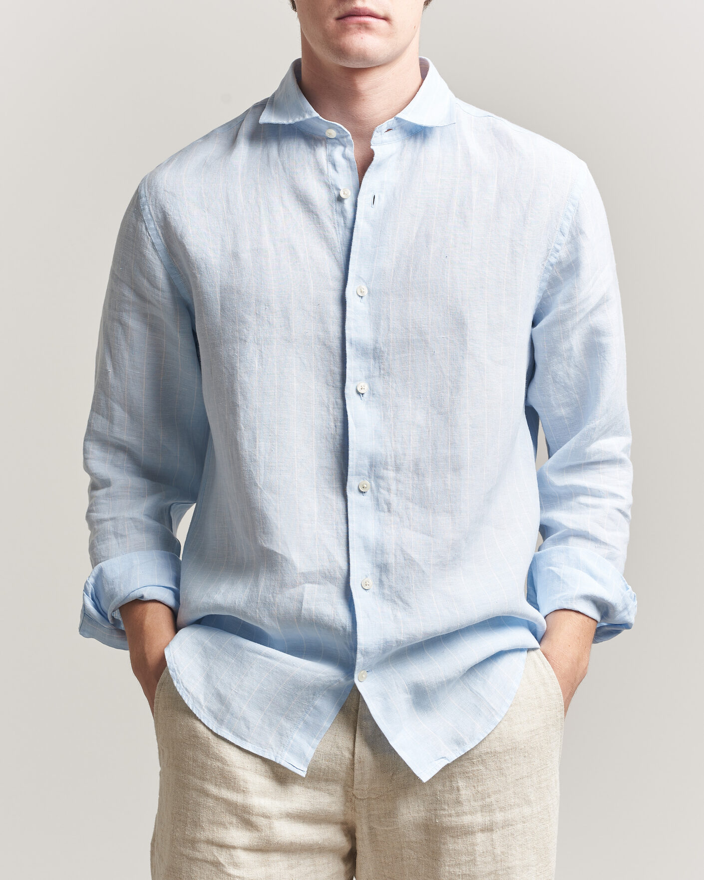 Mies | Kauluspaidat | GANT | Regular Fit Linen Striped Shirt Sky Blue