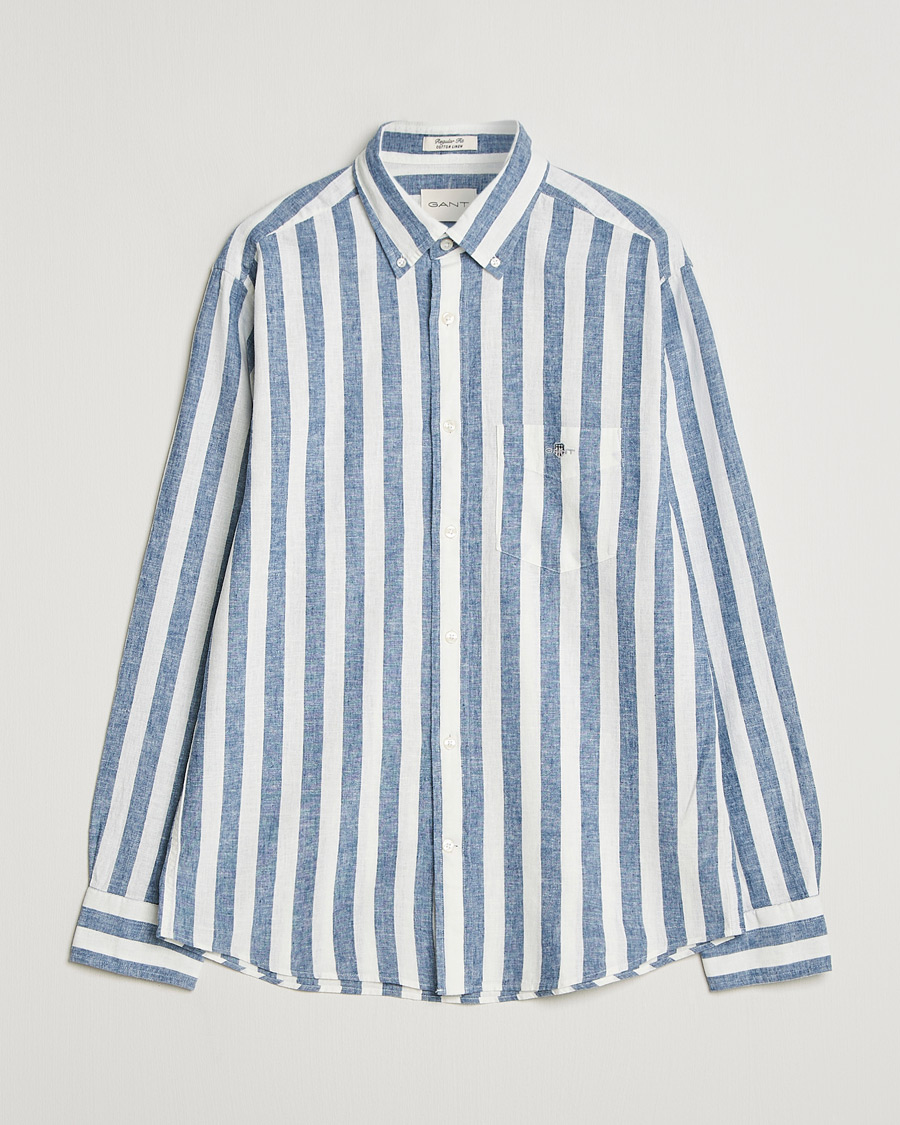 Mies | Kauluspaidat | GANT | Regular Fit Linen/Cotton Striped Shirt Vintage Blue