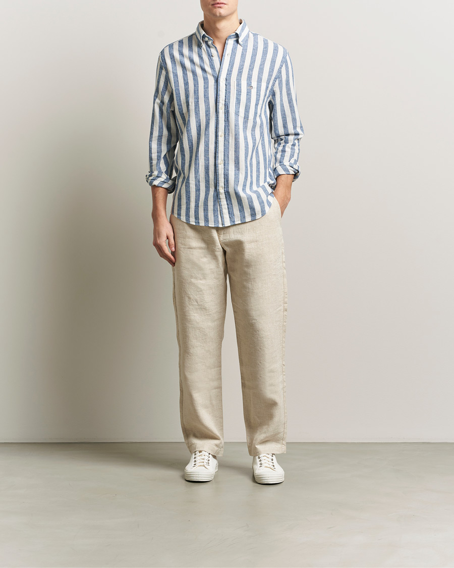 Mies | Kauluspaidat | GANT | Regular Fit Linen/Cotton Striped Shirt Vintage Blue