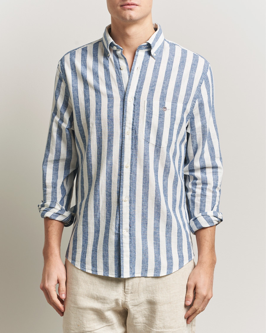 Mies | Kauluspaidat | Gant | Regular Fit Linen/Cotton Striped Shirt Vintage Blue