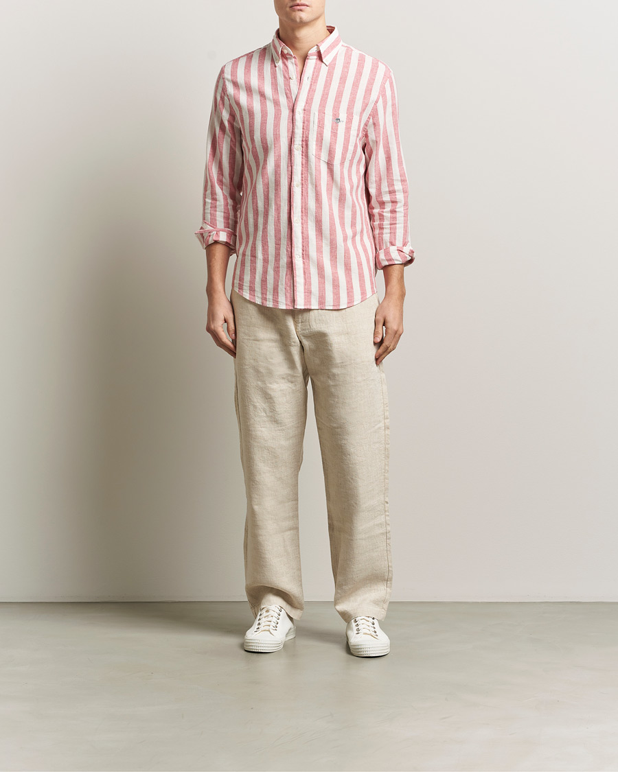 Mies | Kauluspaidat | GANT | Regular Fit Linen/Cotton Striped Shirt Rose Pink