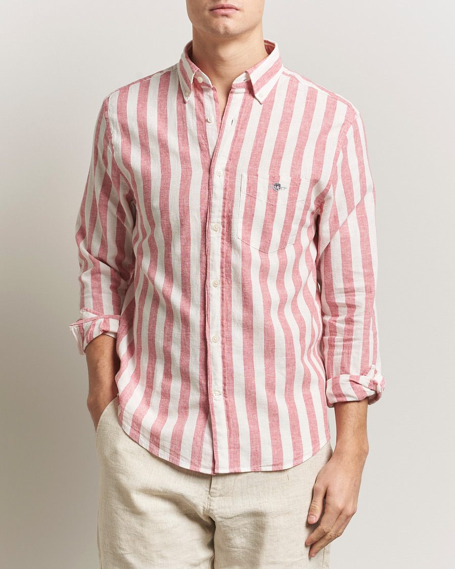 Mies | Kauluspaidat | GANT | Regular Fit Linen/Cotton Striped Shirt Rose Pink