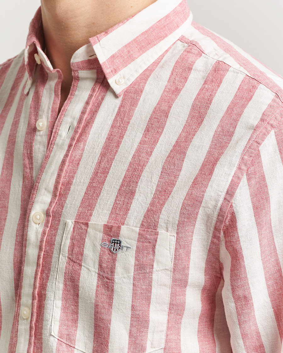 Mies | Kauluspaidat | GANT | Regular Fit Linen/Cotton Striped Shirt Rose Pink