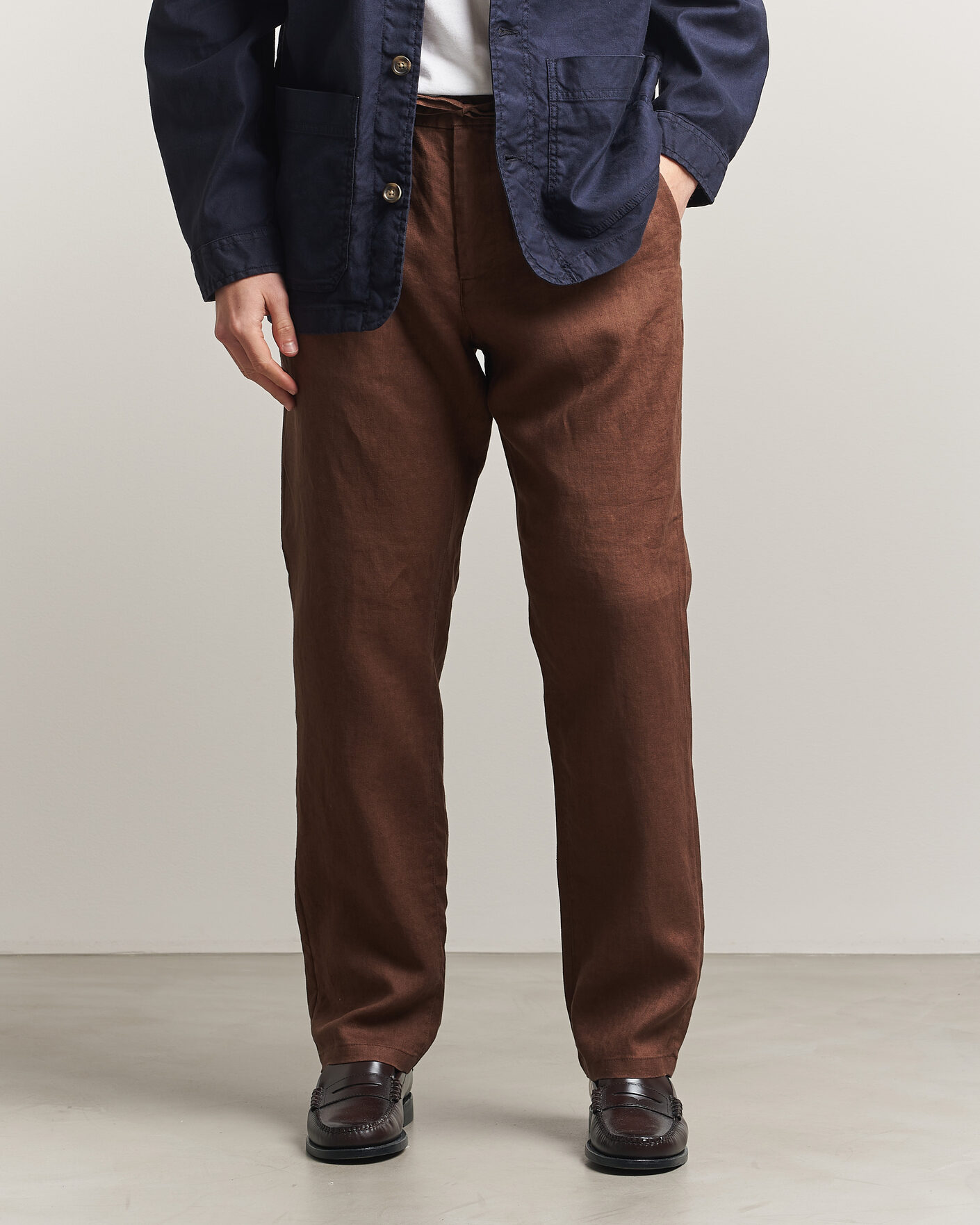 Mies | Housut | Gant | Regular Fit Linen Drawstring Pants Mahogany Brown