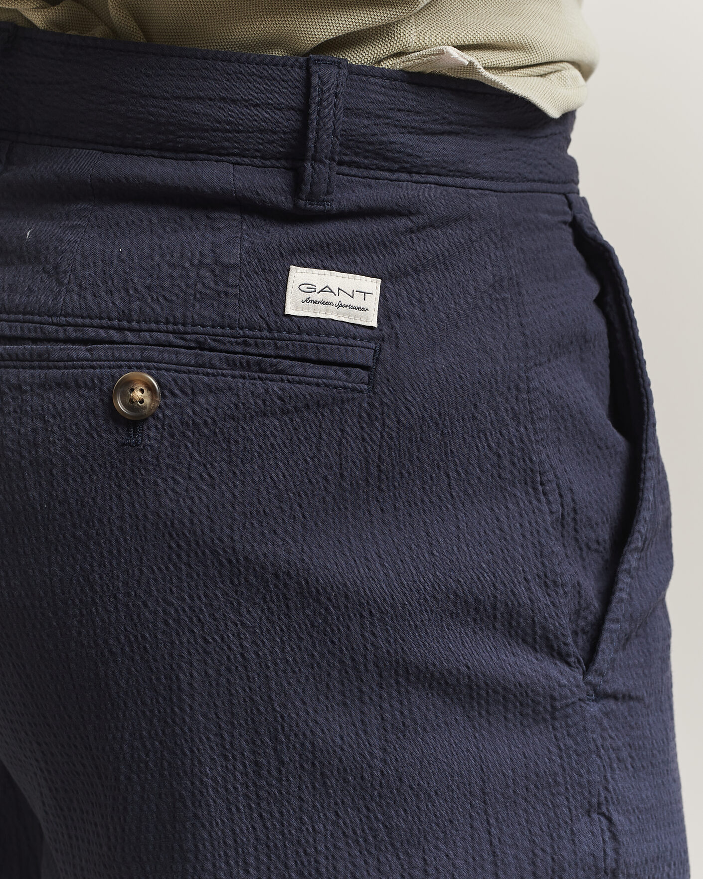 Mies | Housut | Gant | Regular Fit Garment Dyed Seersucker Pants Evening Blue