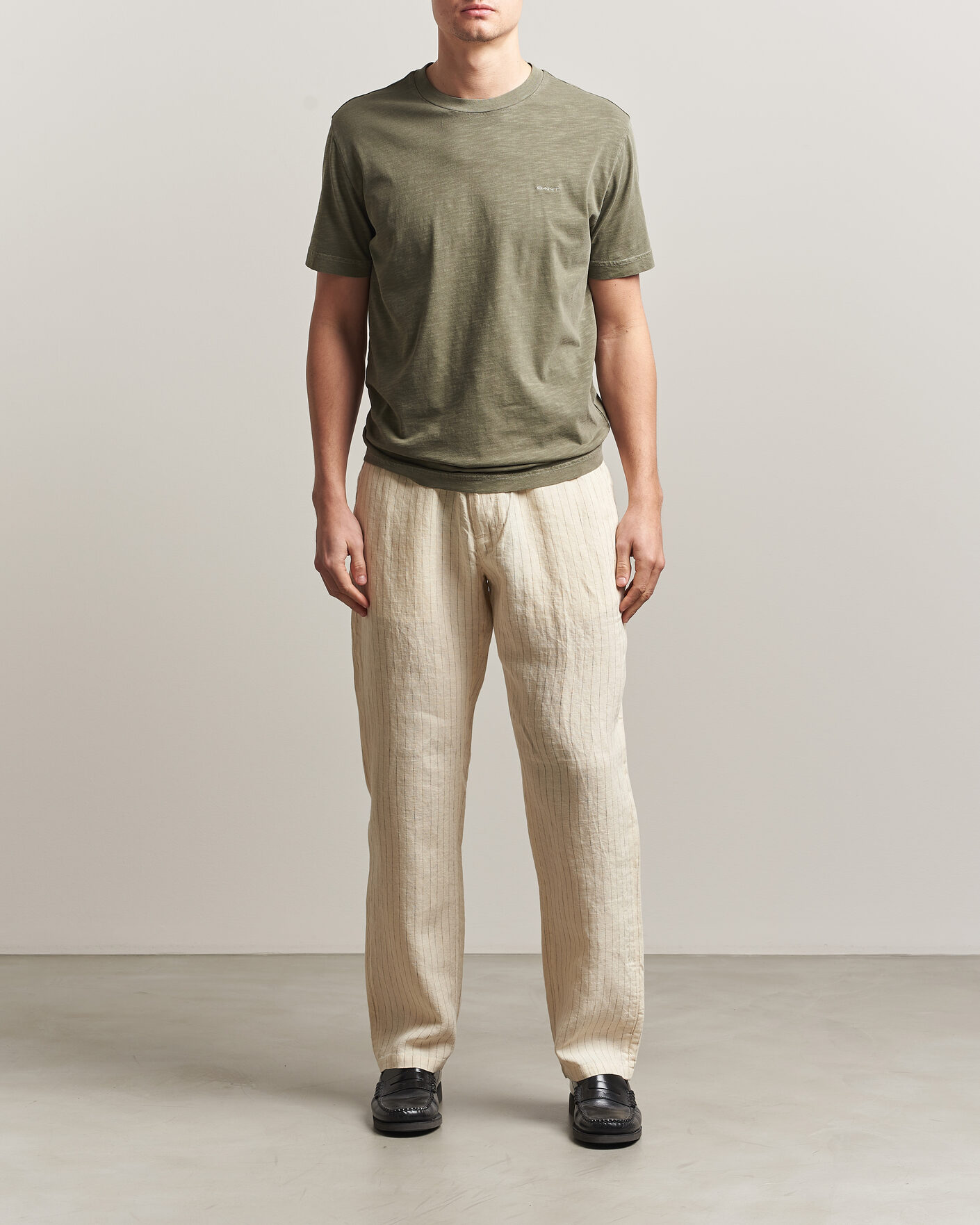 Mies | Housut | Gant | Regular Fit Striped Linen Drawstring Pants Faded Beige
