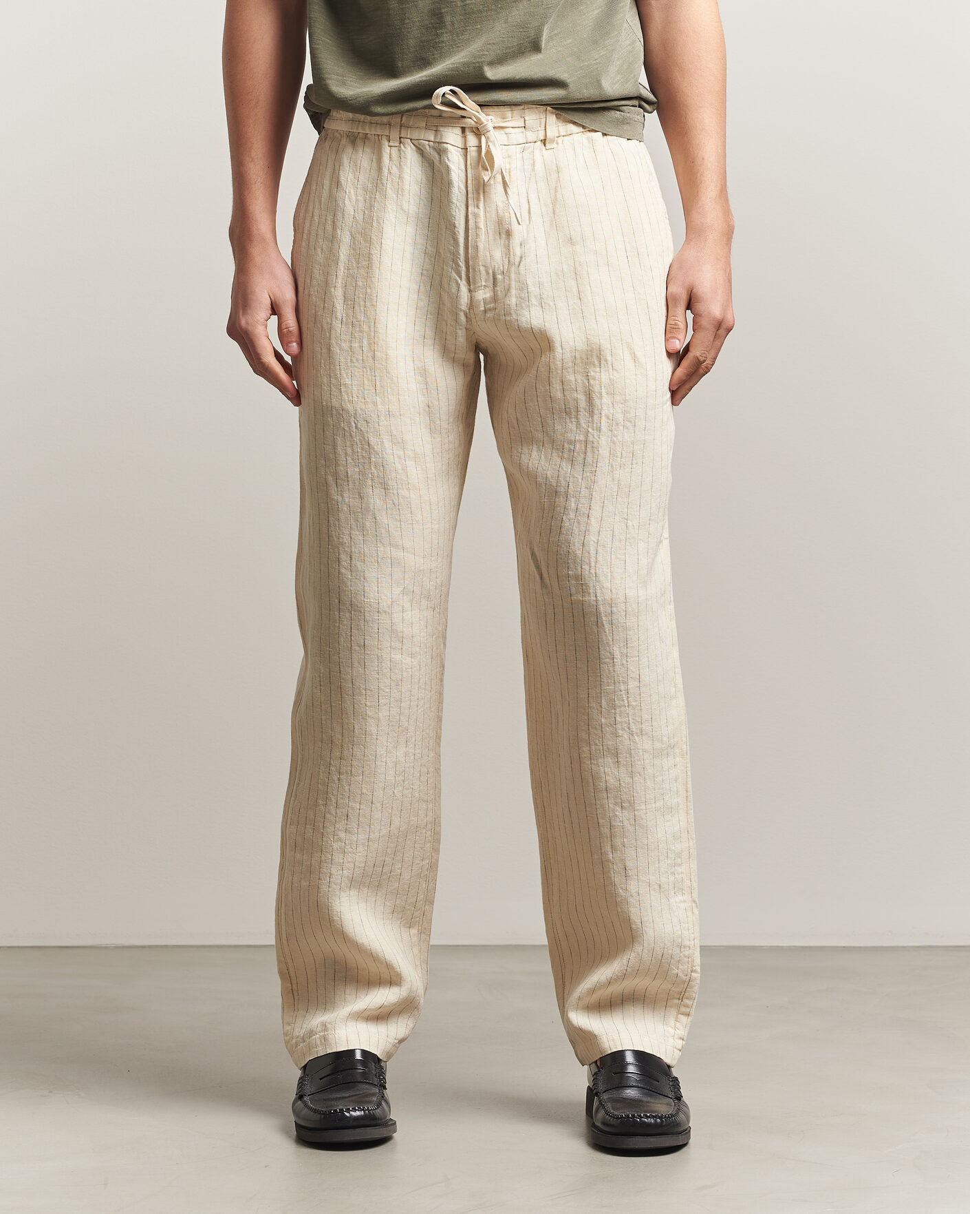 Mies | Housut | Gant | Regular Fit Striped Linen Drawstring Pants Faded Beige
