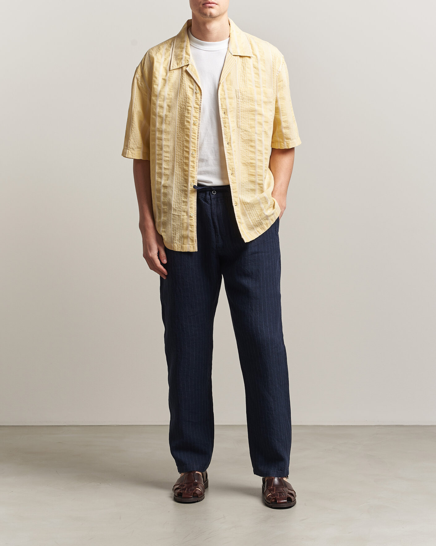 Mies | Housut | Gant | Regular Fit Stiped Linen Drawstring Pants Evening Blue