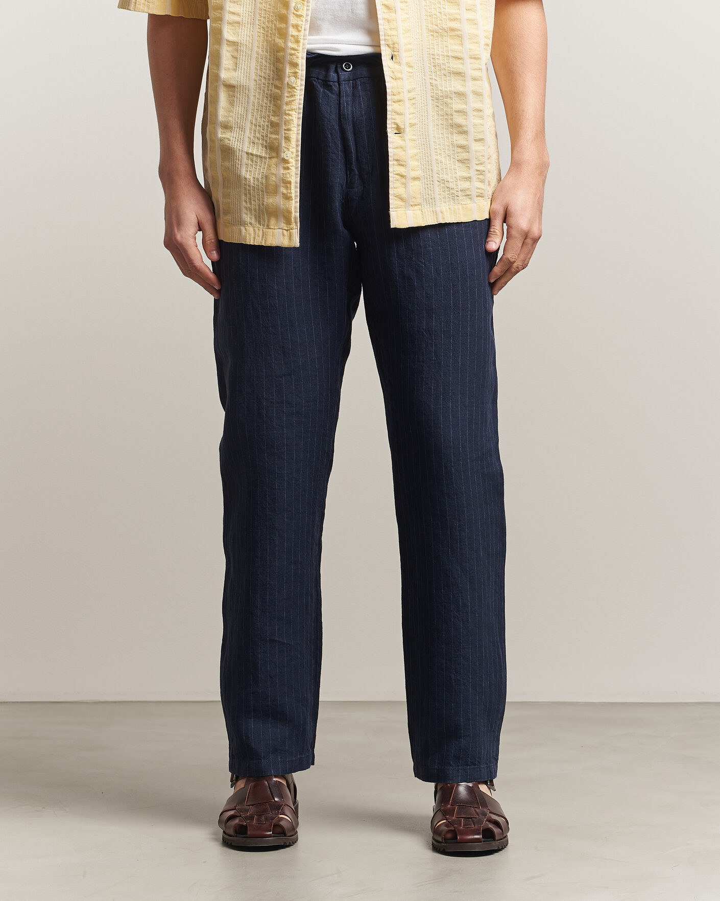 Mies | Housut | Gant | Regular Fit Stiped Linen Drawstring Pants Evening Blue