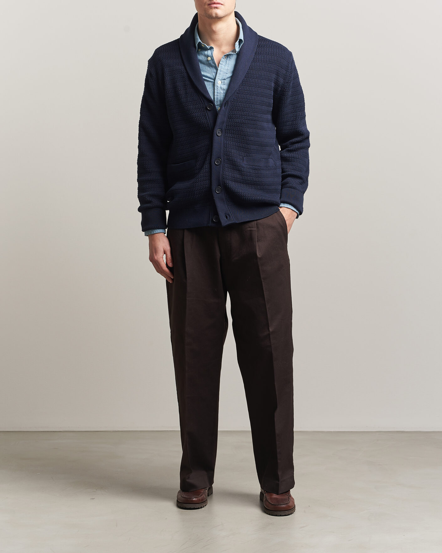 Mies | Puserot | Gant | Heavy Knitted Shawl Collar Cardigan Evening Blue