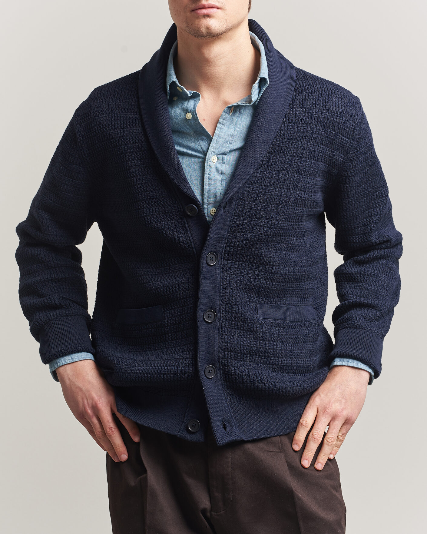 Mies | Puserot | Gant | Heavy Knitted Shawl Collar Cardigan Evening Blue