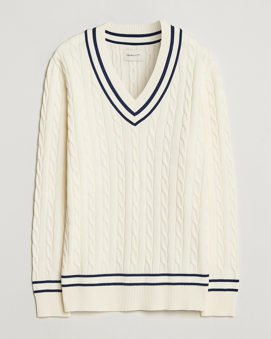 Mies | Puserot | GANT | Cotton Cable Cricket Sweater Cream