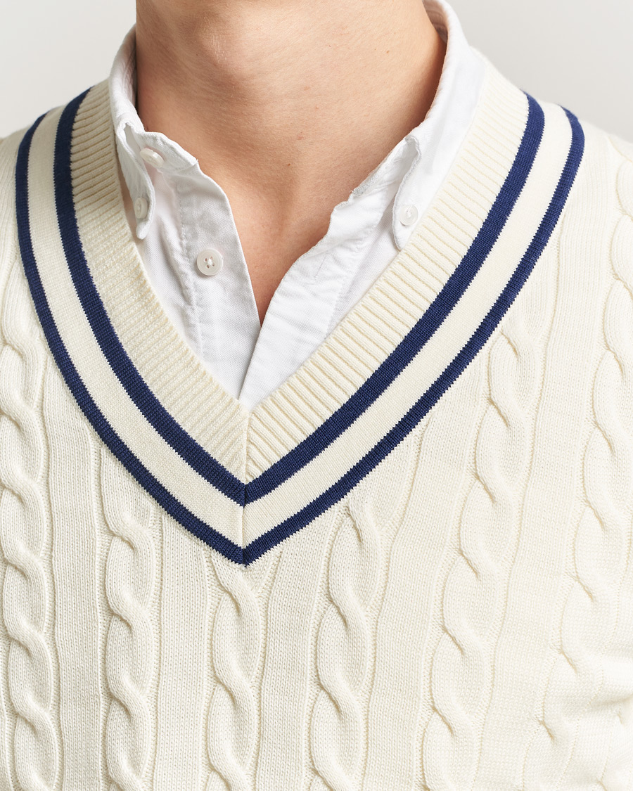Mies | Puserot | GANT | Cotton Cable Cricket Sweater Cream