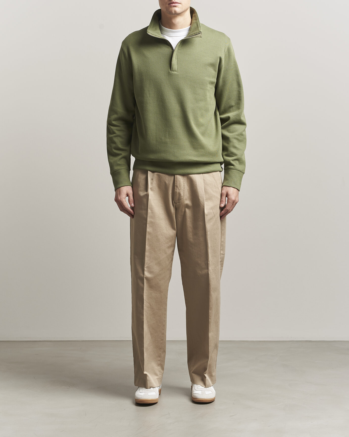 Mies | Puserot | GANT | Light Sacker Rib Half Zip Dry Herb Green