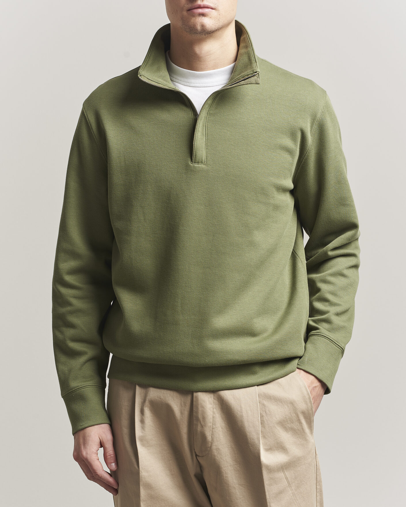 Mies | Puserot | Gant | Light Sacker Rib Half Zip Dry Herb Green