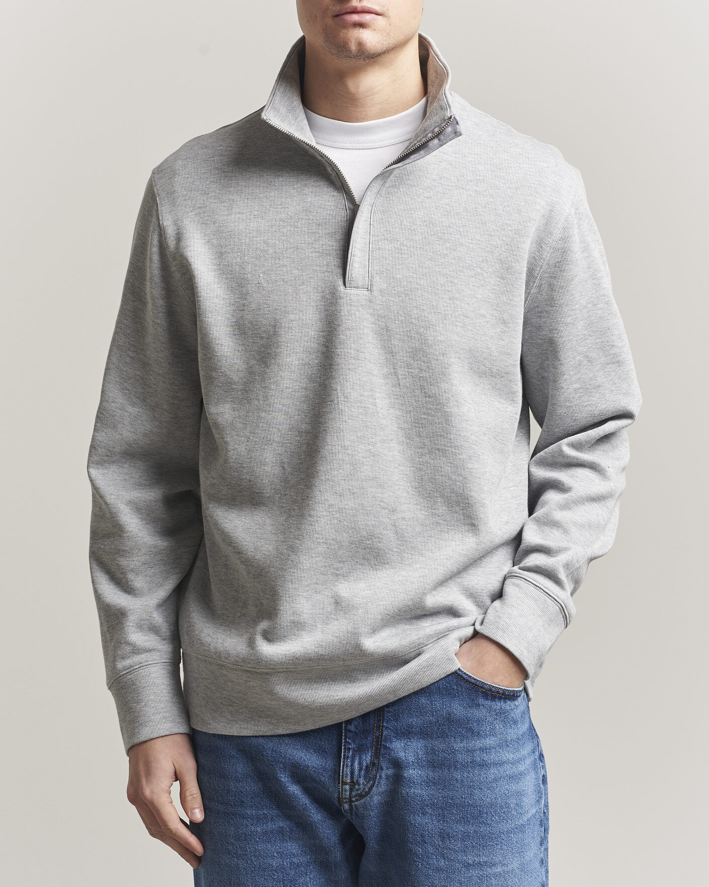 Mies | Puserot | GANT | Light Sacker Rib Half Zip Grey Melange