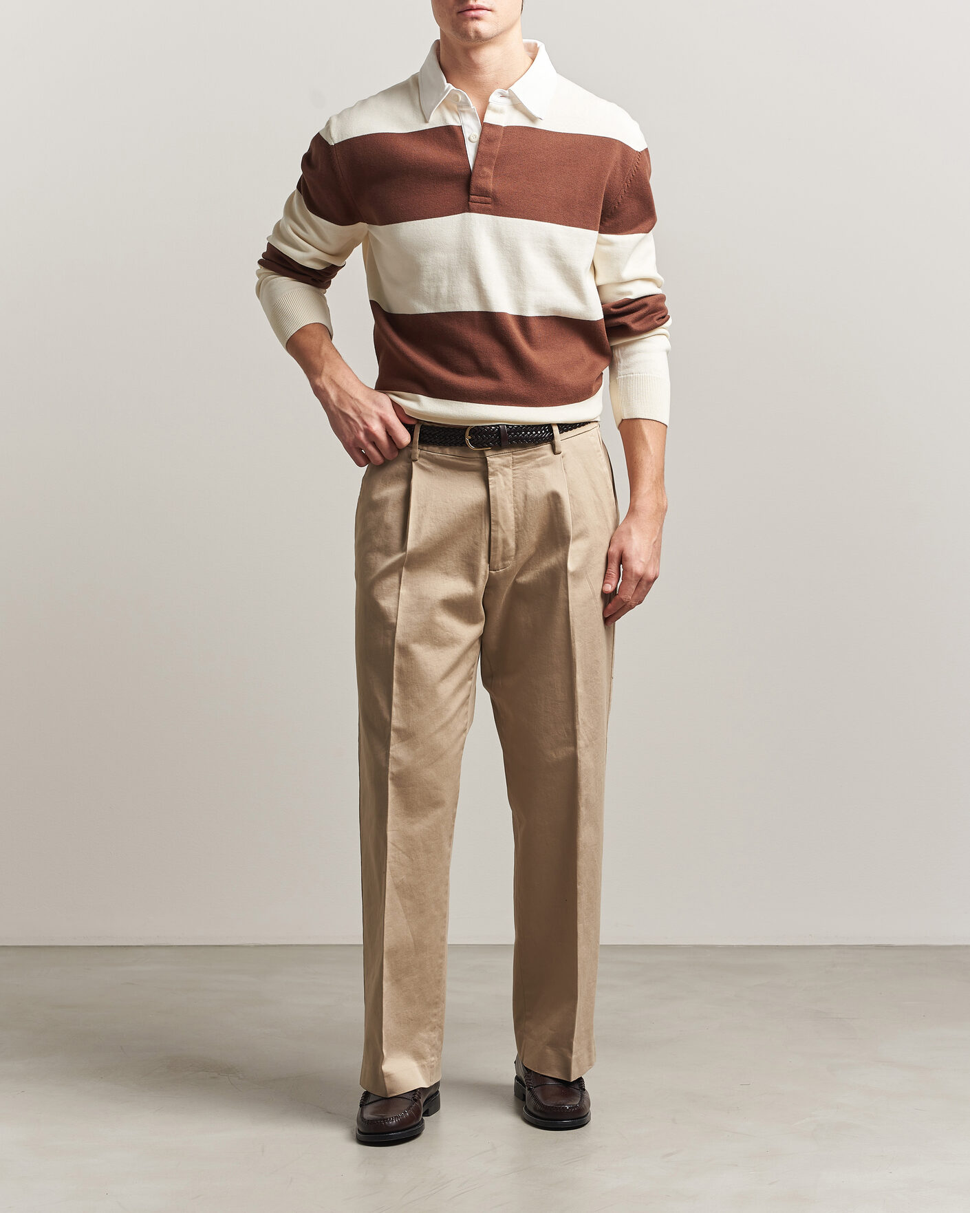 Mies | Puserot | GANT | Barstriped Knitted Rugger Cream/Brown