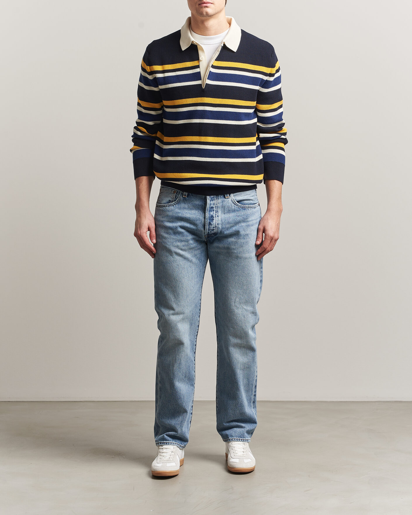 Mies | Puserot | Gant | Multisptriped Knitted Rugger Evening Blue