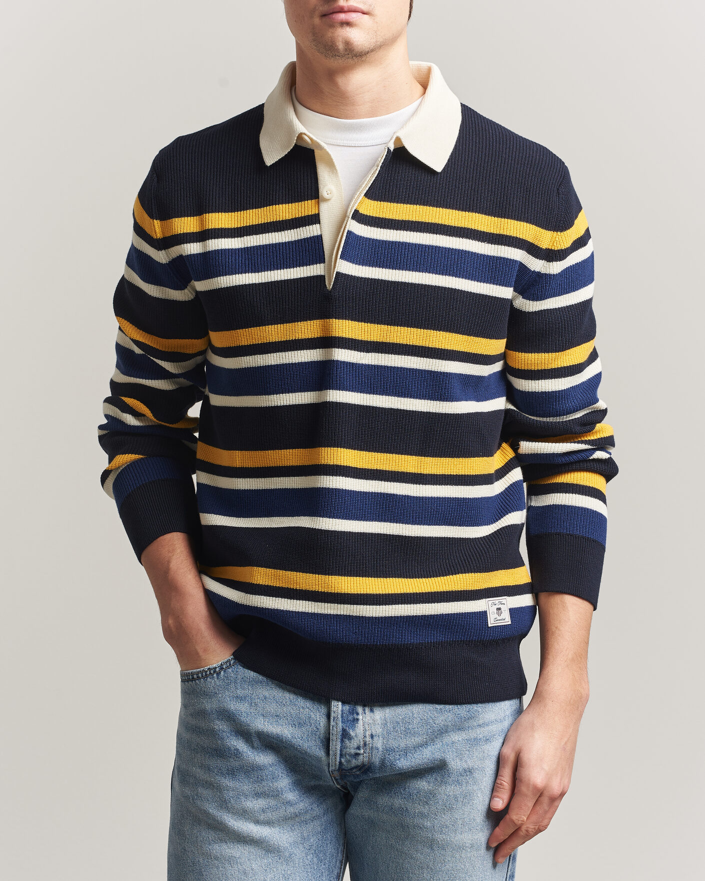 Mies | Puserot | Gant | Multisptriped Knitted Rugger Evening Blue