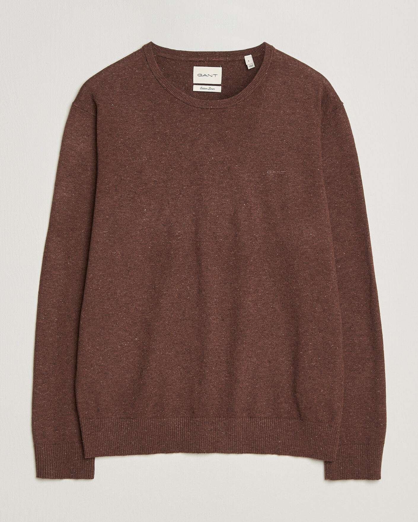 Mies | Puserot | GANT | Cotton/Linen Slub Knitted Sweater Hazelnut Melange