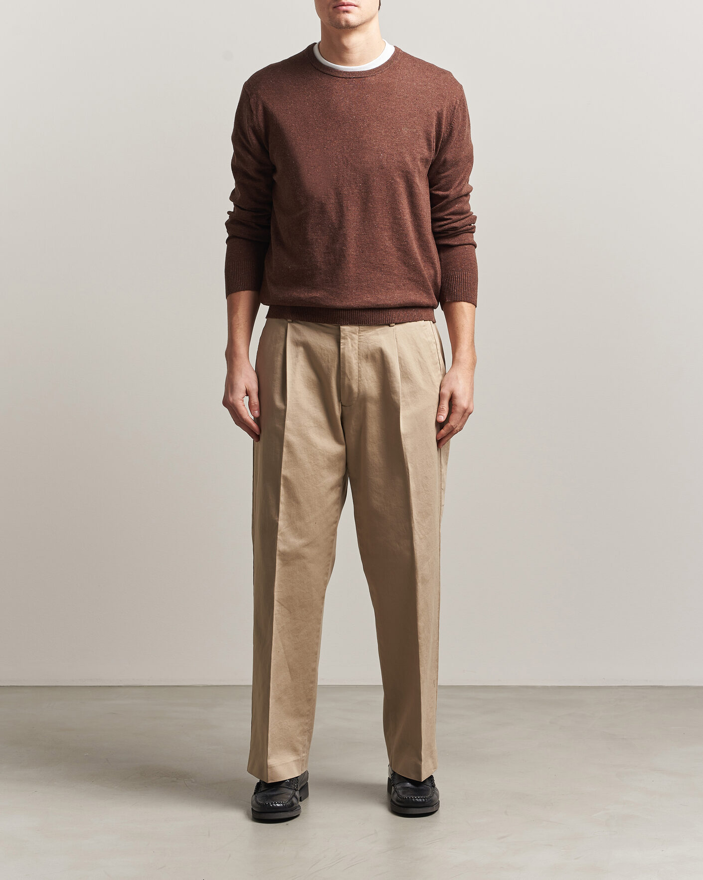 Mies | Puserot | Gant | Cotton/Linen Slub Knitted Sweater Hazelnut Melange