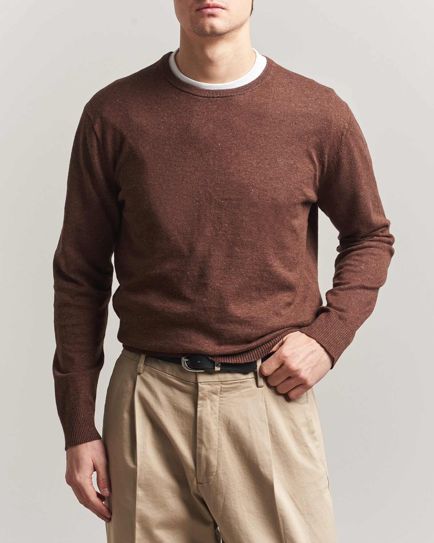 Mies | Puserot | Gant | Cotton/Linen Slub Knitted Sweater Hazelnut Melange