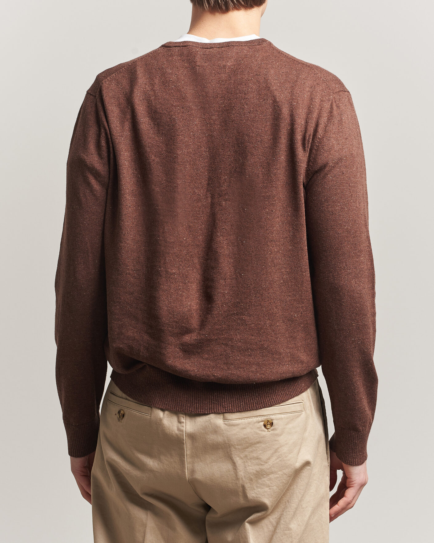 Mies | Puserot | GANT | Cotton/Linen Slub Knitted Sweater Hazelnut Melange