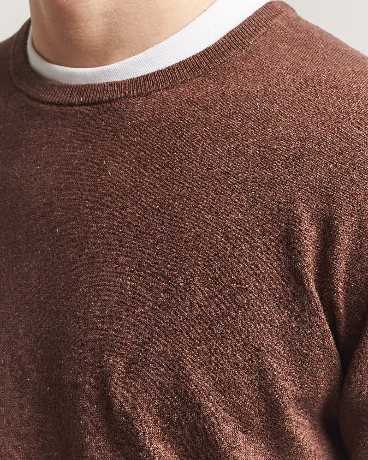 Mies | Puserot | Gant | Cotton/Linen Slub Knitted Sweater Hazelnut Melange