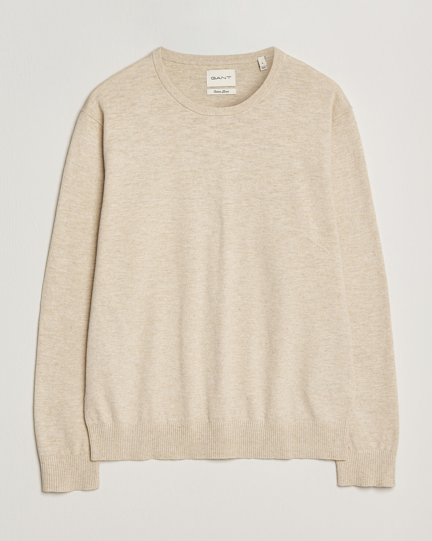 Mies | Puserot | Gant | Cotton/Linen Slub Knitted Sweater Seed Melange