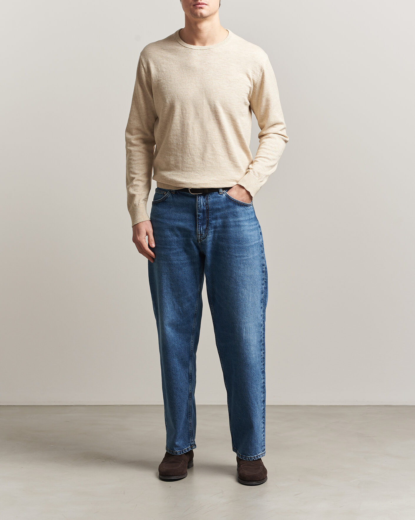 Mies | Puserot | Gant | Cotton/Linen Slub Knitted Sweater Seed Melange