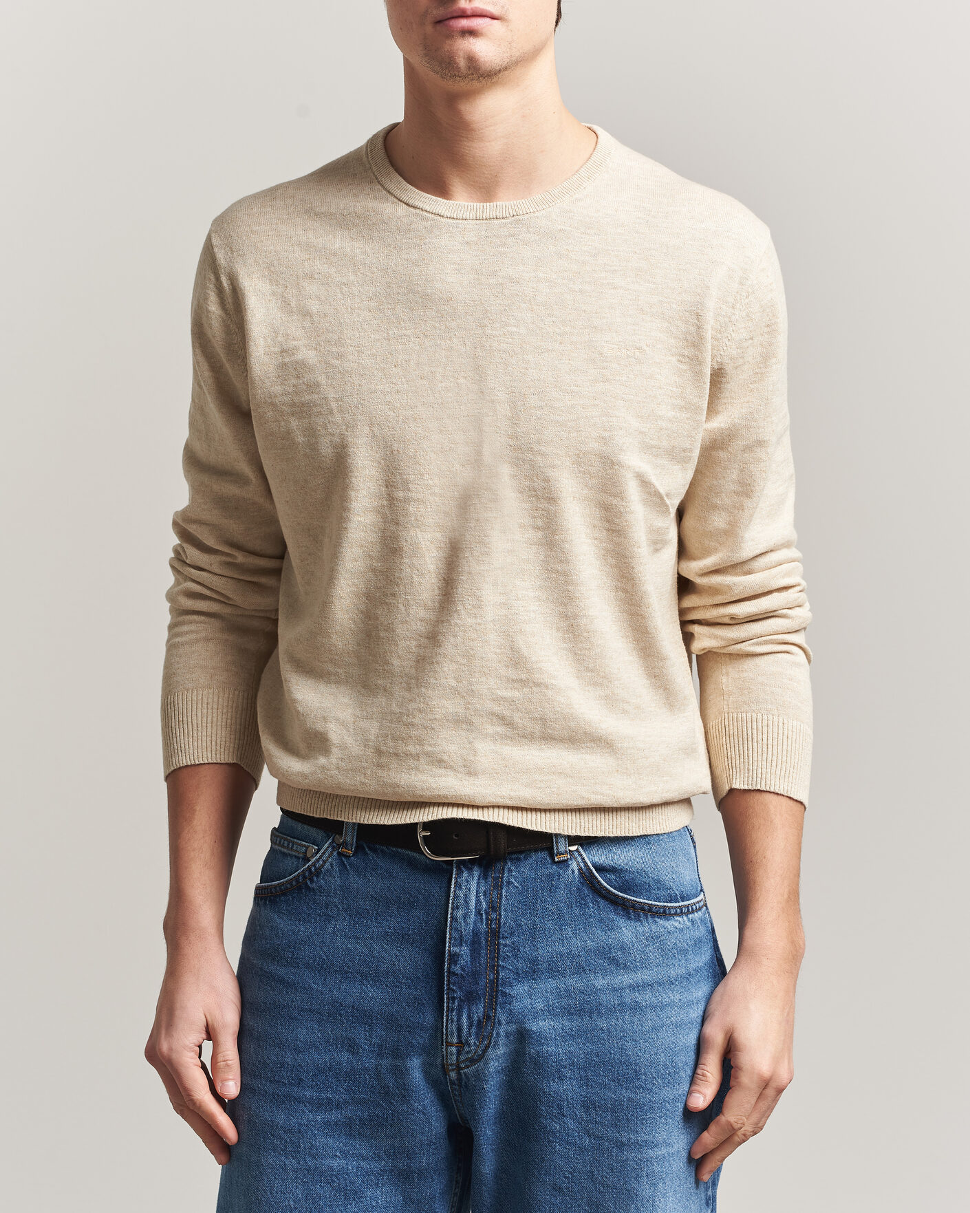 Mies | Puserot | Gant | Cotton/Linen Slub Knitted Sweater Seed Melange