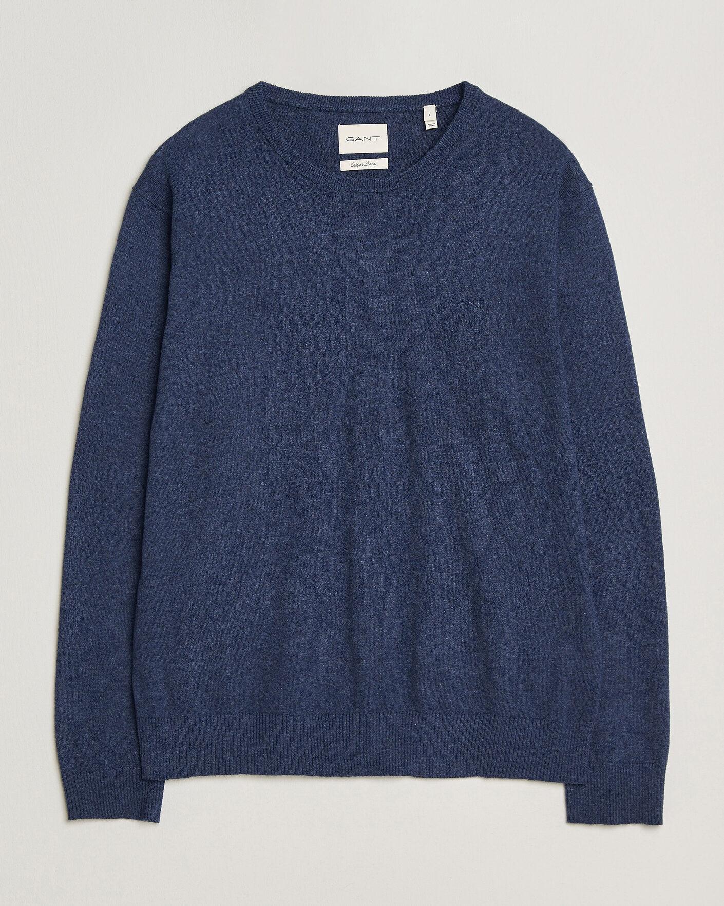 Mies | Puserot | Gant | Cotton/Linen Slub Knitted Sweater Dark Indigo Melange