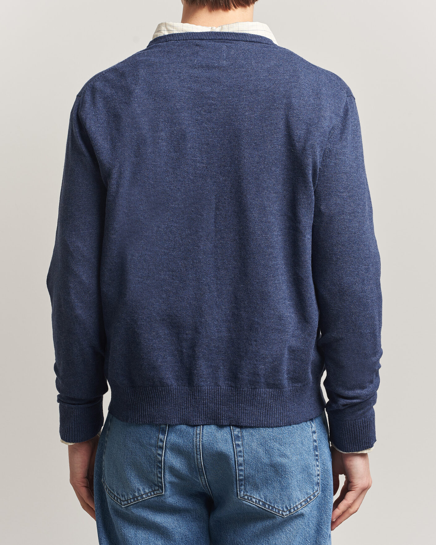 Mies | Puserot | GANT | Cotton/Linen Slub Knitted Sweater Dark Indigo Melange